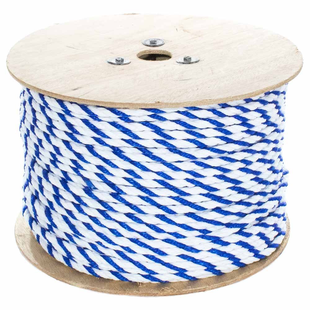 Paracord Planet Three Strand Twisted Polypropylene Rope Indoor and Outdoor Uses (3/8 Inch X 300 Feet, White/Blue)