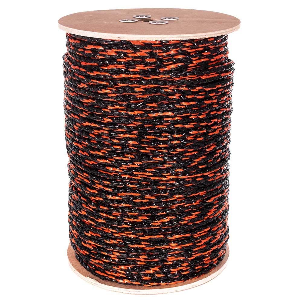 Paracord Planet Three Strand Twisted Polypropylene Rope Indoor and Outdoor Uses (5/8 Inch X 100 Feet, Black with Orange Tracer)