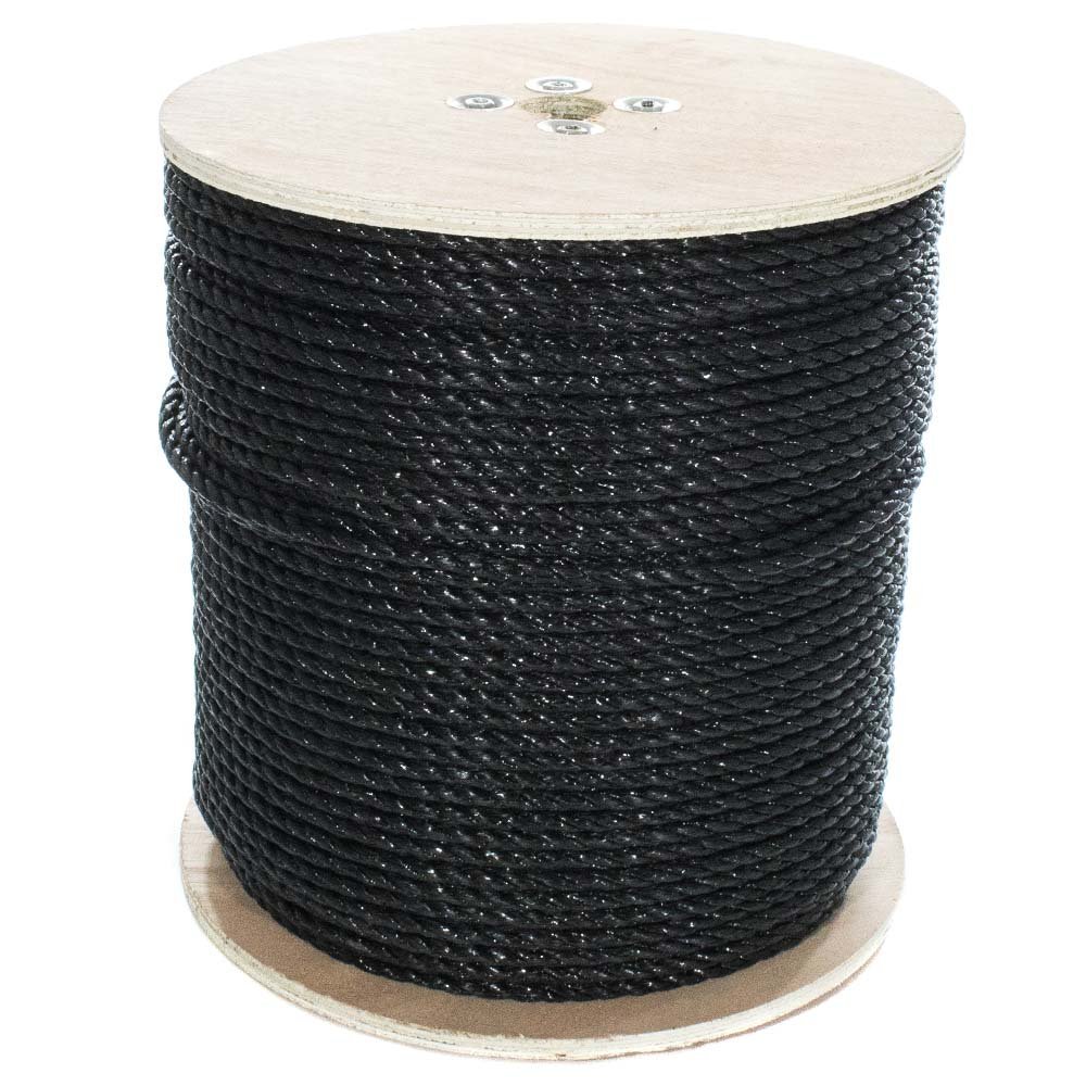 Paracord Planet Three Strand Twisted Polypropylene Rope Indoor and Outdoor Uses (3/8 Inch X 600 Feet, Black)