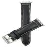 Bandini Replacement Watch Band for Apple Watch 38mm/40mm, Black, Leather, Mat, White Stitching, Fits Series 6, 5, 4, 3, 2, 1 view 1