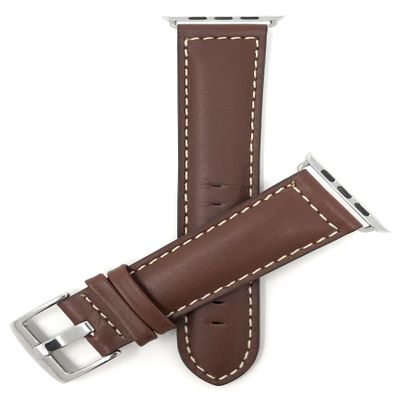 Bandini Replacement Watch Band for Apple Watch 38mm/40mm, Light Brown, Extra Long (XL), Leather, Mat, White Stitching, Fits Series 6, 5, 4, 3, 2, 1