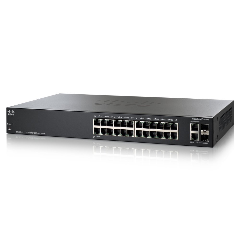 Cisco SF200-24P Smart Switch: 24 10/100 Ports, 12 of 24 PoE Ports, 2 Combo Mini-GBIC Ports (SLM224PT-NA) (Renewed)