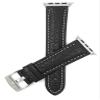 Bandini Replacement Watch Band for Apple Watch 42mm/44mm, Black, Classic Leather Buffalo Pattern, White Stitching, Stainless Steel Buckle, Fits Series 6, 5, 4, 3, 2, 1 view 1