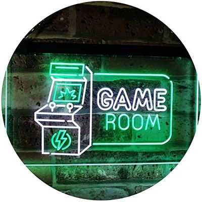 ADVPRO Game Room Arcade TV Man Cave Bar Club Dual Color LED Neon Sign White & Green 12" x 8.5" st6s32-j2850-wg
