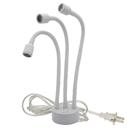 LUMINTURS 3W Three Heads LED Spotlight Adjustable Flexible Pipe Picture Light Plug in Lamp On/Off Button Cabinet White Finish Warm White