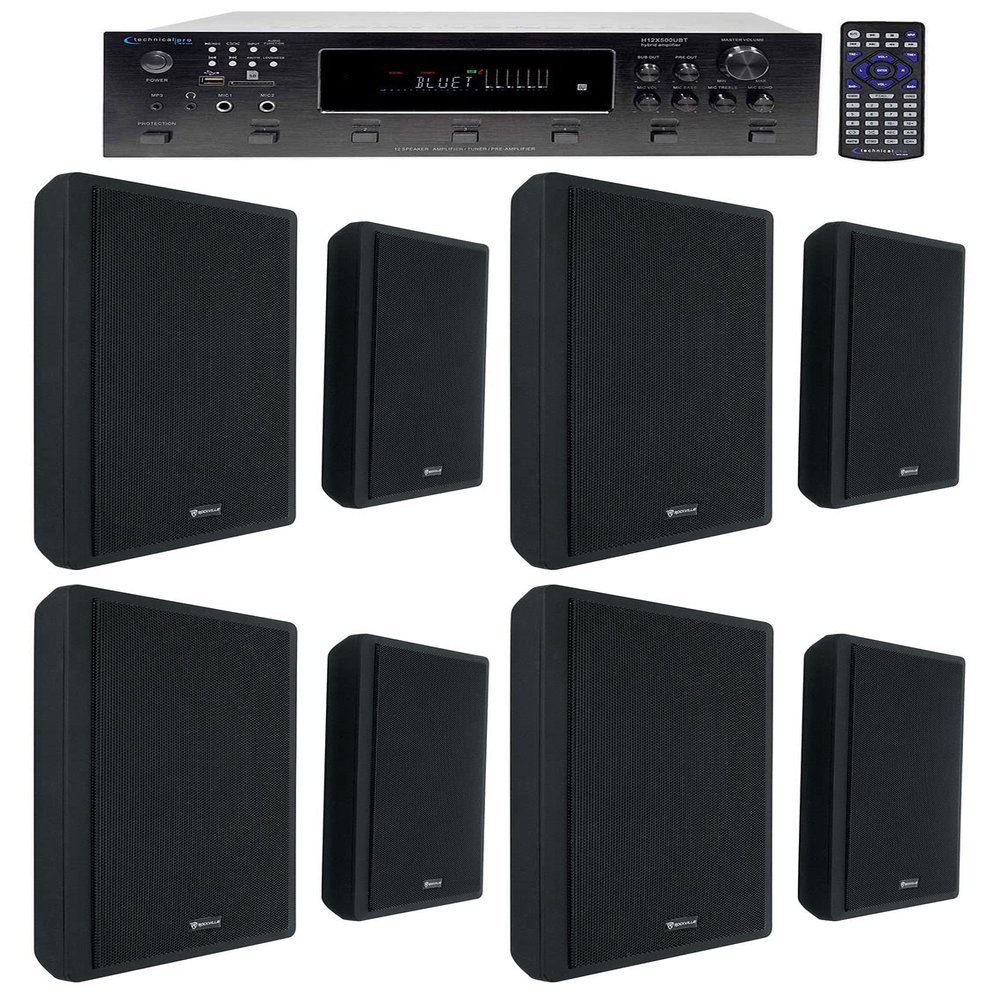 Technical Pro 6000w 6-Zone Home Theater Bluetooth Receiver+8 Slim Wall Speakers
