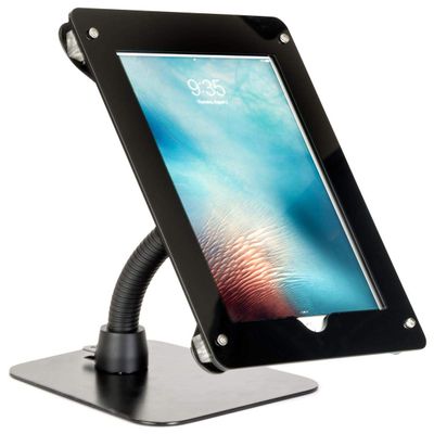 Displays2go Gooseneck Arm Tablet Counter Stands, Compatible with 12.9" iPad, Mounting Hardware and Weighted Base Black (IPGOOAC12B)