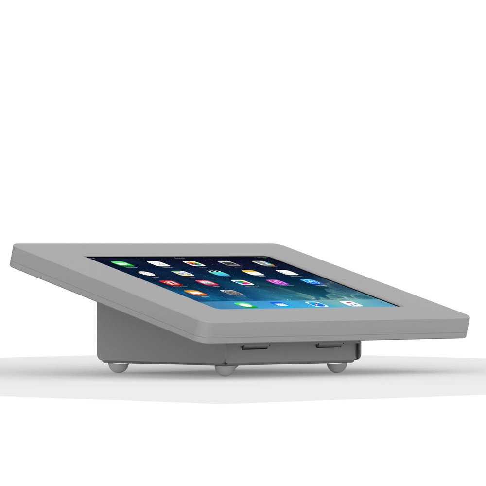 VidaMount Light Grey Home Button Covered Enclosure and Fixed Tilted 15 Desk/Surface Mount [Bundle] Compatible with iPad 9.7 (5th / 6th Gen), Pro 9.7", Air 1/2