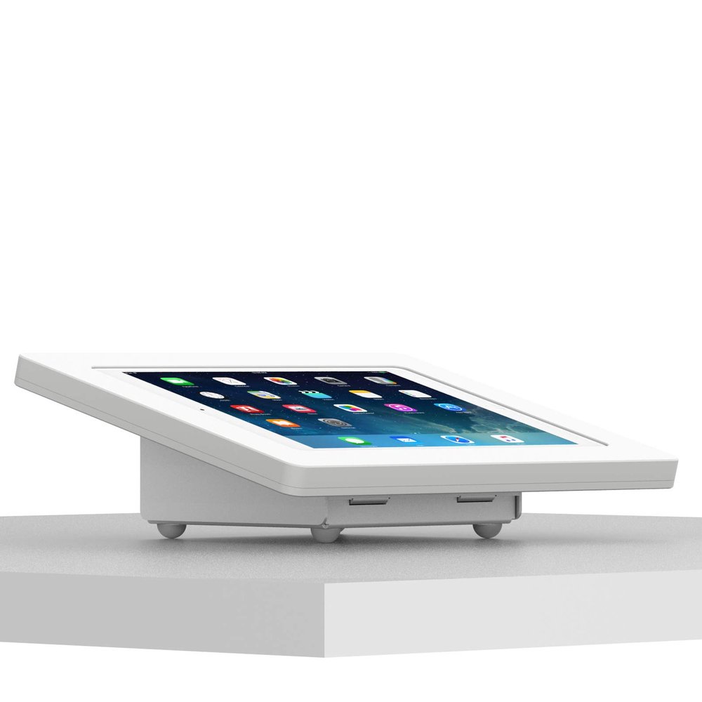 VidaMount White Enclosure and Fixed Tilted 15 Desk/Surface Mount [Bundle] Compatible with iPad 9.7 (5th / 6th Gen), Pro 9.7", Air 1/2