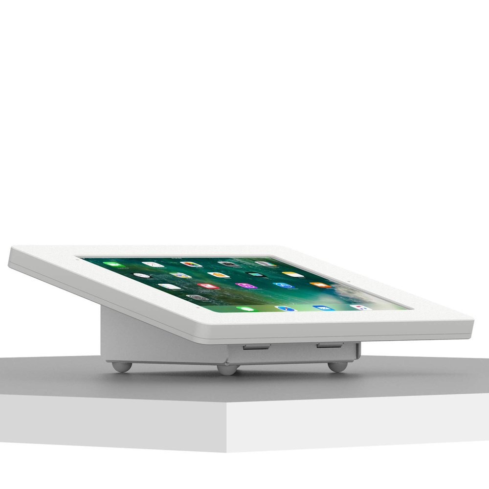 VidaMount White Home Button Covered Enclosure and Fixed Tilted 15 Desk/Surface Mount [Bundle] Compatible with iPad Pro 10.5" & Air 3rd Gen