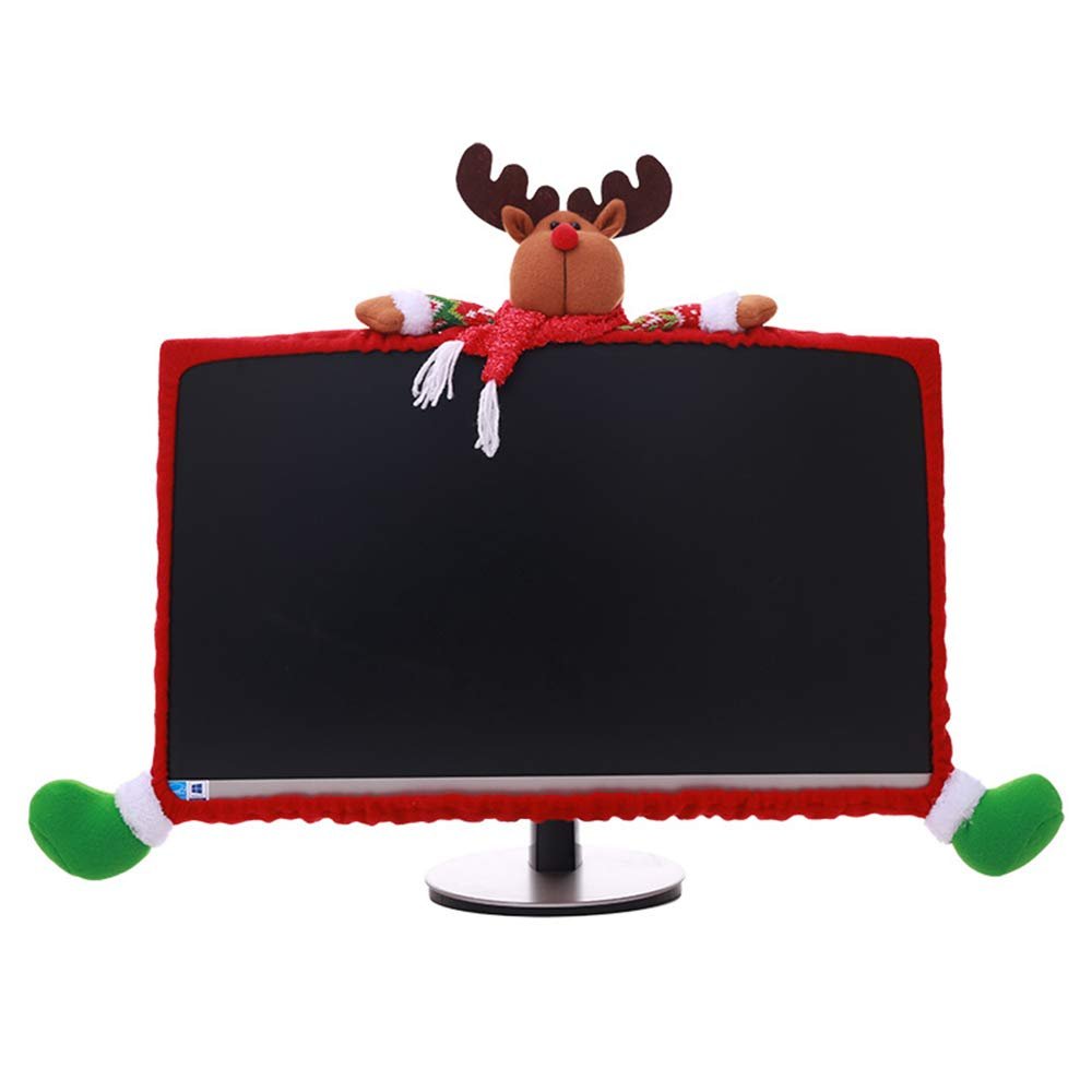 Messar Christmas Decoration Computer Monitor Border Cover, Display Protection Cover Case Santa Claus Snowman Elk Elastic Laptop Computer Screen Cover for Home Office School Decor (Elk)