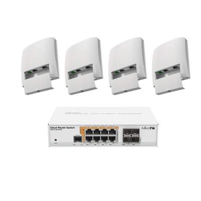 Mikrotik wsAP ac lite Access Point 4-Units in-Wall Dual Concurrent 2.4GHz/5GHz Wireless 802.11ac with Smart Switch PoE CRS112-8P-4S-IN 8xGigabit Ethernet 4xSFP RouterOS L5