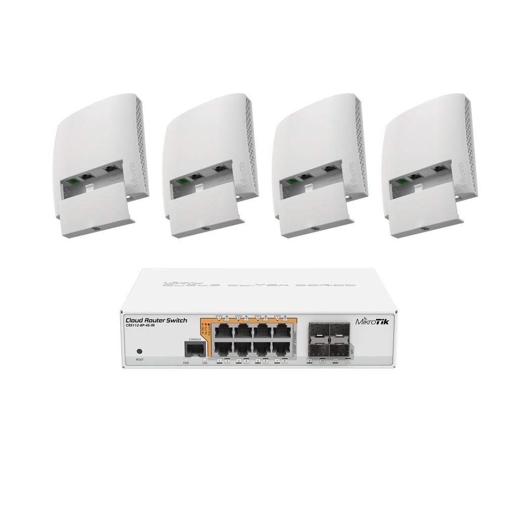 Mikrotik wsAP ac lite Access Point 4-Units in-Wall Dual Concurrent 2.4GHz/5GHz Wireless 802.11ac with Smart Switch PoE CRS112-8P-4S-IN 8xGigabit Ethernet 4xSFP RouterOS L5