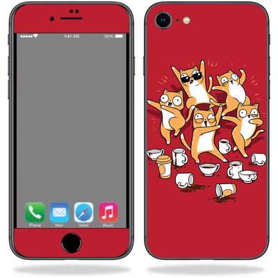 MightySkins Skin Compatible with Apple iPhone SE (2020) / 7/8 - Cat Coffee Party | Protective, Durable, and Unique Vinyl Decal wrap Cover | Easy to Apply, Remove, and Change Styles | Made in The USA