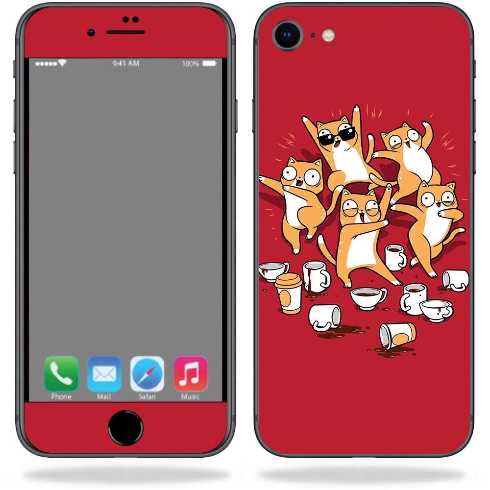 MightySkins Skin Compatible with Apple iPhone SE (2020) / 7/8 - Cat Coffee Party | Protective, Durable, and Unique Vinyl Decal wrap Cover | Easy to Apply, Remove, and Change Styles | Made in The USA