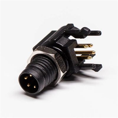 Elecbee M8 Right Angle PCB Connector 4 Pin Male Panel Mount Waterproof Socket Male 4 Pin Right Angle M8 Connector