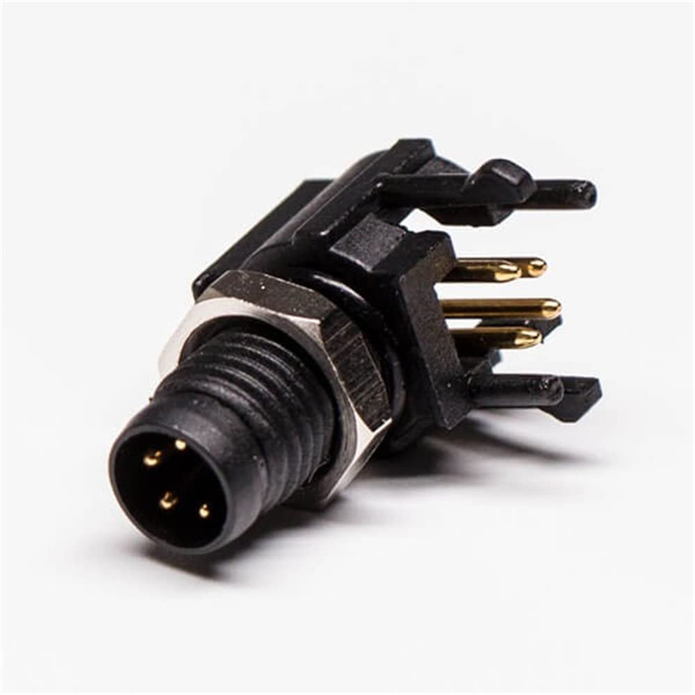 Elecbee M8 Right Angle PCB Connector 4 Pin Male Panel Mount Waterproof Socket Male 4 Pin Right Angle M8 Connector
