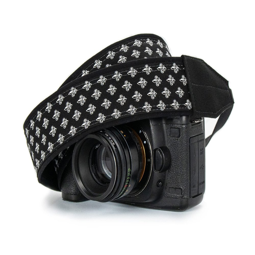 Camera Strap, Black and White Fleur-de-lis
