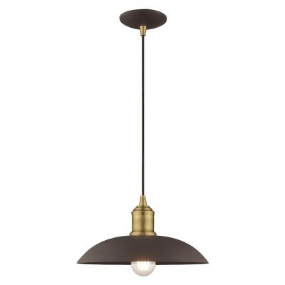 Livex Lighting 41193-07 Metal Shade - 12.5" One Light Mini Pendant, Bronze Finish with Bronze Metal Shade