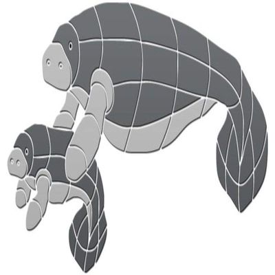 Manatee & Calf Ceramic Swimming Pool Mosaic (55" x 29", Grey)