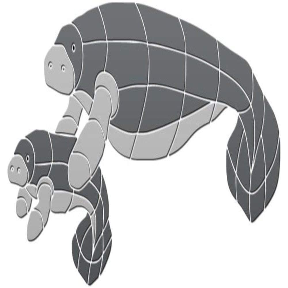 Manatee & Calf Ceramic Swimming Pool Mosaic (55" x 29", Grey)
