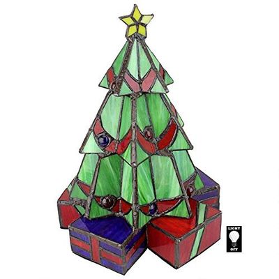 Design Toscano Christmas Tree Stained Glass Lamp Illuminated Sculpture