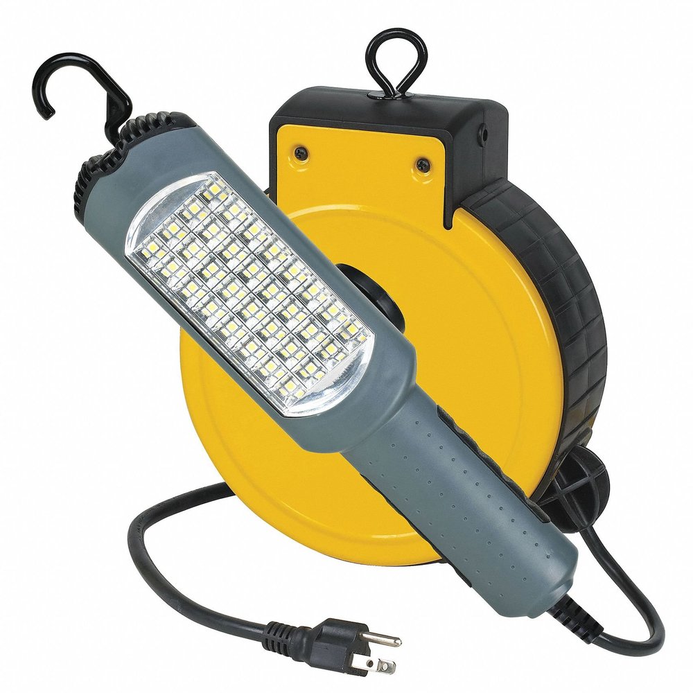 LUMAPRO 25 ft. Indoor General Purpose Extension Cord Reel with Hand Lamp, Black; Handle: Oval