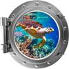 18 inch Port Scape Coral Reef Hawksbill Sea Turtle Porthole Silver Window Wall Decal Vinyl Sticker Ocean Fish Under Water Sea Life Beach Kids Room Decor view 1