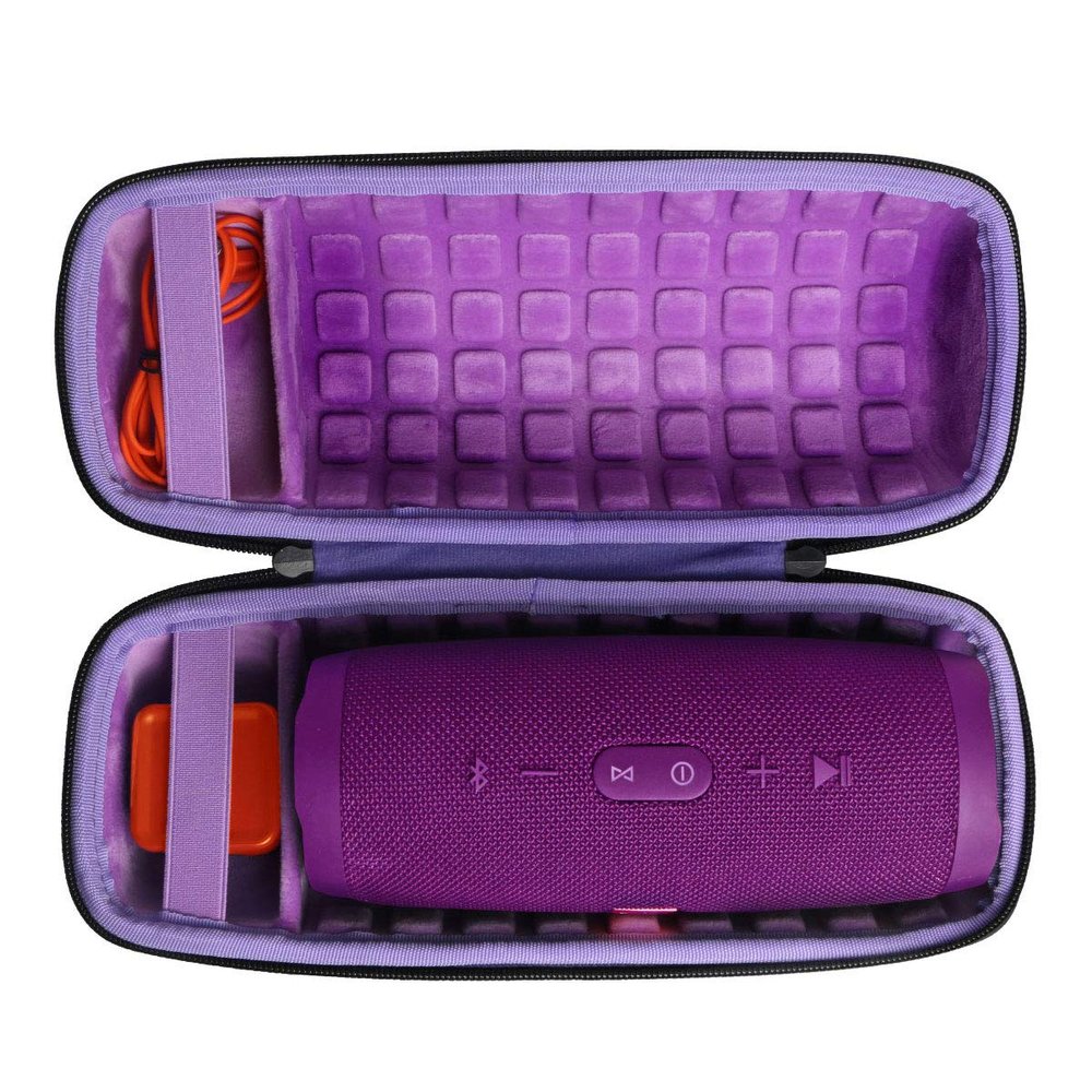 co2CREA Hard Travel Case for Replacement for JBL Charge 4 / Replacement for JBL Charge 5 Waterproof Bluetooth Speaker (Outside Black and Inside Purple)