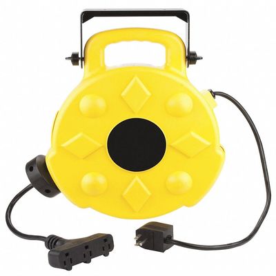 Bayco Cord Reel, 14 AWG, Yellow Reel Color, 50 ft Length, 3 Outlets SL-8903-1 Each