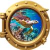18" Port Scape Coral Reef Hawksbill Sea Turtle Porthole Bronze 3D Window Wall Decal Vinyl Sticker Ocean Fish Under Water Sea Life Beach Kids Room Decor view 1