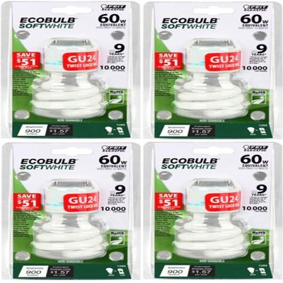 Feit Electric BPESL13T/GU24 Compact Fluorescent Lamp; 13 W; Spiral Lamp; GU24 Twist and Lock Lamp Base; 900 Lumens; Average Life Up To 10000 Hours; Pack of 4