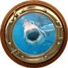 24" Port Scape Instant 3D Window Wall Sticker Great White Shark Attack BRASSWOOD Porthole Wall Decal Ocean Under Water Sea Life Fish Kids Bedroom Playroom Wall Art Room Decor Removable Fabric Vinyl view 1