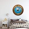 24" Port Scape Instant 3D Window Wall Sticker Great White Shark Attack BRASSWOOD Porthole Wall Decal Ocean Under Water Sea Life Fish Kids Bedroom Playroom Wall Art Room Decor Removable Fabric Vinyl view 2