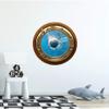 24" Port Scape Instant 3D Window Wall Sticker Great White Shark Attack BRASSWOOD Porthole Wall Decal Ocean Under Water Sea Life Fish Kids Bedroom Playroom Wall Art Room Decor Removable Fabric Vinyl view 3