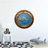 18" Porthole 3D Window Wall Decal Shark #4 Brasswood Port Scape Jaws Great White Megalodon Instant Under The Sea Water Ocean Fish Childrens Wall Art Kids Room Nursery Decor Removable Fabric Vinyl view 2