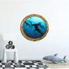 Stickit Graphix 18" Porthole 3D Window Wall Sticker Shark #2 Rustic Port Scape Decal Ocean Deep Blue Sea Fish Kids Room Decor Wall Art Removable Fabric Vinyl view 2