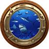 24" Porthole Window Wall Sticker Shark Frenzy Brasswood Port Scape Decal Under The Sea Ocean Sea Life Sharks Peel and Stick Kids Bedroom Decor Wall Art Removable Fabric Vinyl view 1