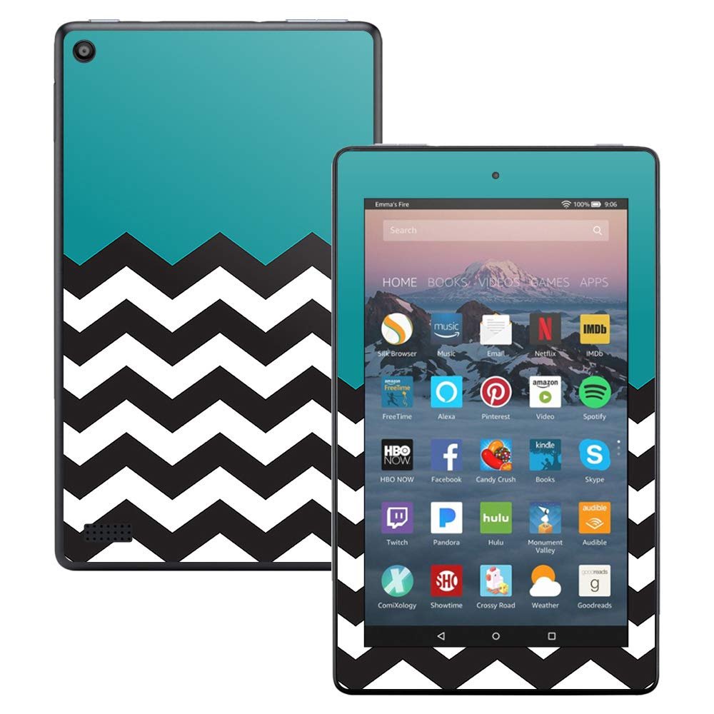 MightySkins Skin Compatible with Amazon Kindle Fire 7 (2017) - Teal Chevron | Protective, Durable, and Unique Vinyl Decal wrap Cover | Easy to Apply, Remove, and Change Styles | Made in The USA
