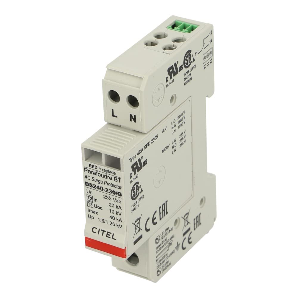 DS240S-230/G | CITEL Single Phase 230/400 Type 2 Surge Protector, IMAX 40KA, L/N-N/PE, TT-TN, Common/Differential