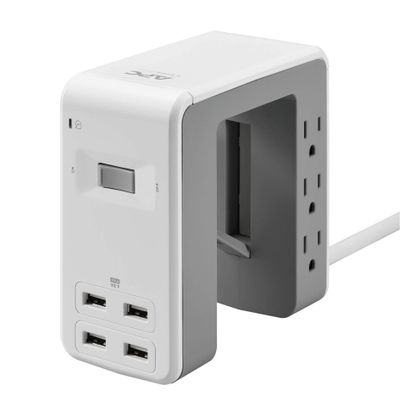 APC Desk Mount Power Station PE6U4W, U-Shaped Surge Protector with USB Ports (4), Desk Clamp, 6 Outlet, 1080 Joules , White