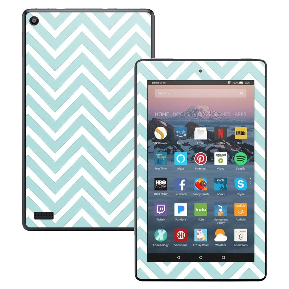 MightySkins Skin Compatible with Amazon Kindle Fire 7 (2017) - Aqua Chevron | Protective, Durable, and Unique Vinyl Decal wrap Cover | Easy to Apply, Remove, and Change Styles | Made in The USA
