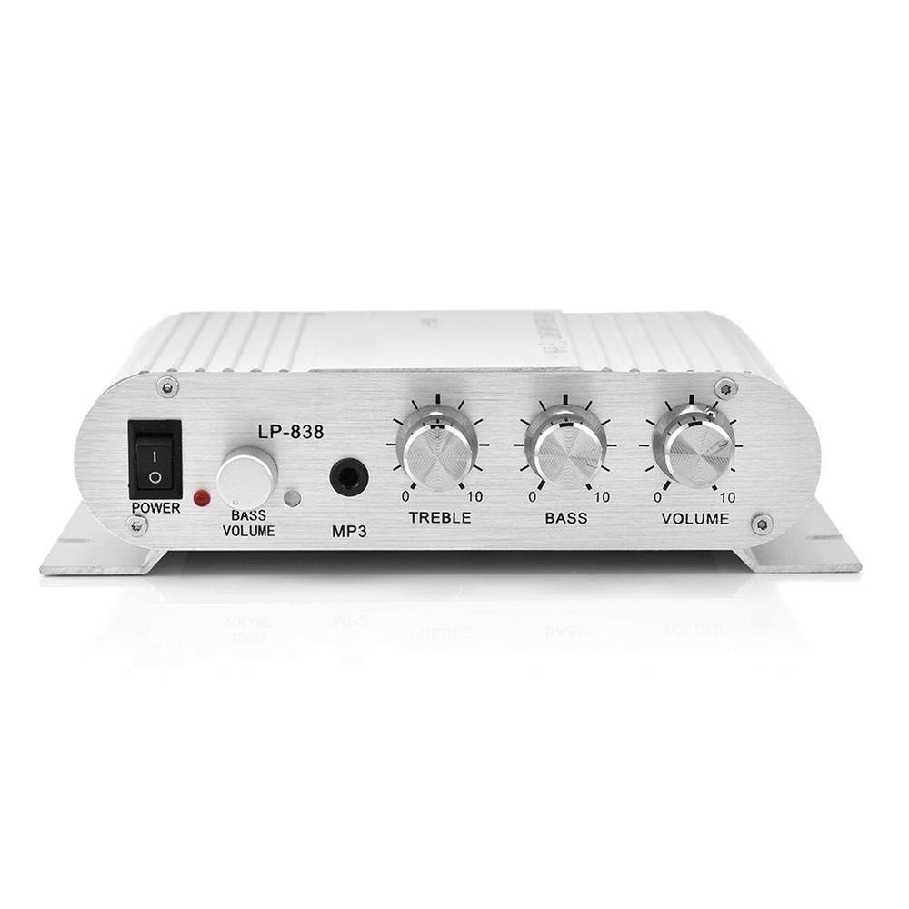 Power Amplifier, Asixx Car Stereo Amplifier Mini HiFi 2.1 Stereo Bass Auto Car Home Audio Power Amplifier Digital Amp, Compatible with Mobile Phone, MP3 and Computer(Silver)