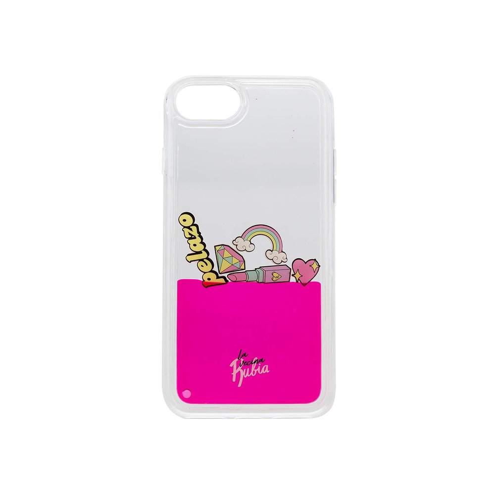 TanTanFan Case for iPhone 7, iPhone 8 y iPhone SE Transparent with Pink Liquid and Floating Particles, La Vecina Rubia
