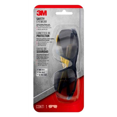 3M Safety Eyewear Gry Comfort, 90210-HV6-NA, Blk Frame YLW Accent, AF &Scratch Resistant Lens, 6ea/case