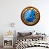 24" Porthole Window Wall Decal Sticker Tropical Reef Life #2 Brass Wood Sea Ocean 3D Port Scape Removable Vinyl Peel and Stick Wall Mural for Children view 2