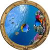 24" Porthole Window Wall Decal Sticker Tropical Reef Life #2 Rustic Sea Ocean 3D Port Scape Removable Vinyl Peel and Stick Wall Mural for Children view 1