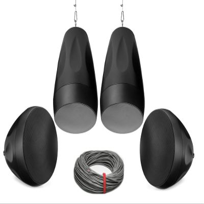 Pure Resonance Audio PD6 6.5" Weather-Resistant Pendant Speakers with Installation Wire - (4 Speakers, Black)