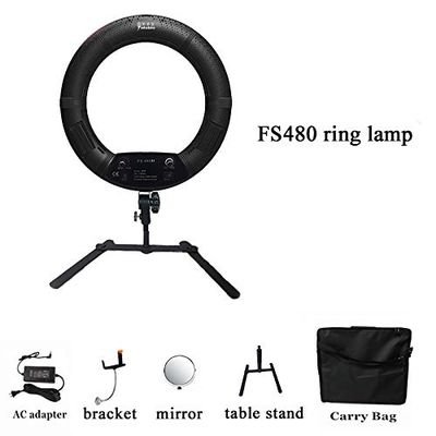 Dimmable Dual Colored LED Round Ring Light, Continuous Lighting Kit Beauty Facial Shoot,Table Stand Tripod, Cell Phone Holder Clip Makeup Photo Studio(18 inch Black)