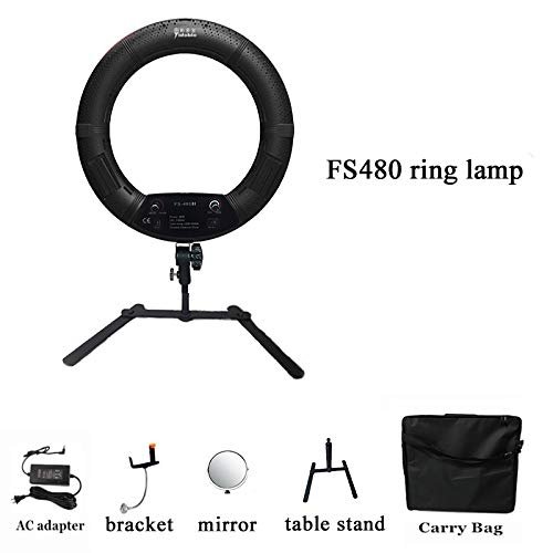 Dimmable Dual Colored LED Round Ring Light, Continuous Lighting Kit Beauty Facial Shoot,Table Stand Tripod, Cell Phone Holder Clip Makeup Photo Studio(18 inch Black)